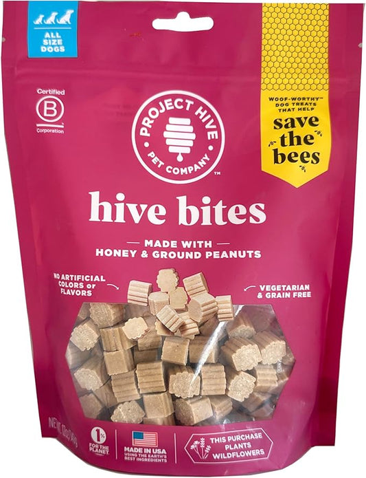 Healthy Dog Reward Treats - Hive Bites - 12 oz. - All Natural Small Dog Bites for Training, Natural Peanut Butter Flavored, Vegetarian Chews, Made in The USA