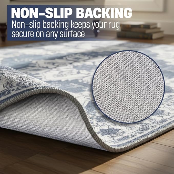 Muddy Mat짰 Navybell 3ft x 5ft Washable Area Rugs for Living Room, Bedroom & Dining Room ??Modern Soft Low Pile Non Slip Carpet ??Pet Friendly Waterproof Foldable Rugs for Home