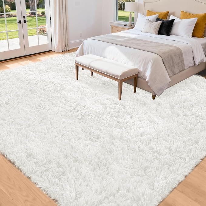 6x9 Area Rug for Living Room: Ultra Soft Fluffy Rug Modern Large Thicked Shag Rug for Bedroom Non Slip Indoor Fuzzy Carpets for Girls Kids Room Nursery Dorm Home Decor White
