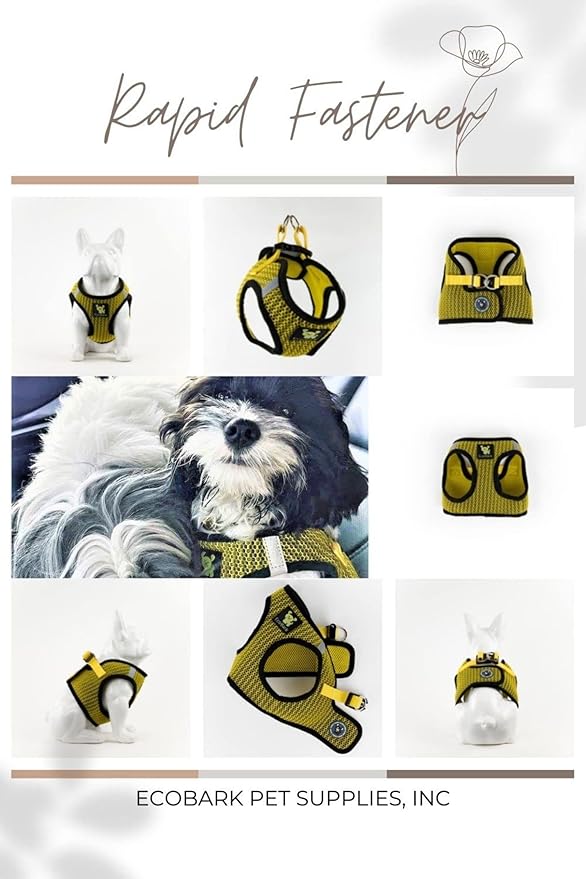 EcoBark Step in Dog Harness - Eco-Friendly Teacup Dog Harnesses for XXS, XS, and Small Dogs - Reflective and Adjustable Mini Body Halter Vest -Tiny Soft Mesh Toy Breed Harness (Yellow, XXS)