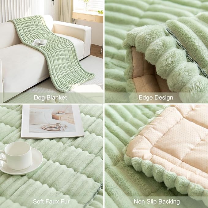 Faux Fur Plush Dog Couch Cover 3D Stripe Fuzzy Sofa Cover Non-Slip Fluffy Dog Bed Cover Pet Blanket Sofa Couch Furniture Protector for Puppy Large Dog Cat (Green,24"x35")