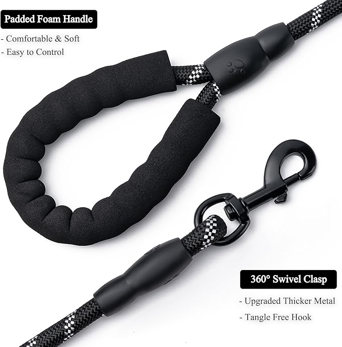 2 Pack Dog Leash, 4/5//6 FT Heavy Duty Nylon Rope Pet Leashes with Comfortable Padded Handle, Reflective Dog Leashes for Small Medium and Large Dogs (4FT-1/2,Black/Dark Blue)