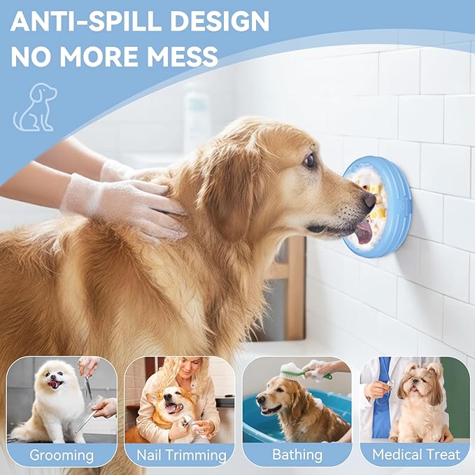Dog Lick Bowl, Animire Freeze Lick Mat for Dogs, Non-Slip Slow Feeder Licking Bowl Enrichment Treat for Distraction Anxiety Relief, Food Grade Silicone, Dishwasher Safe(Baby Blue,L)