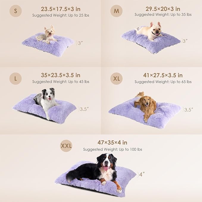 EHEYCIGA Fluffy Dog Crate Bed for Small Dogs, Plush Faux Fur Crate Pad, Calming Anti Anxiety Small Dog Bed, Washable Soft Warm Mat with Non-Slip Bottom, Purple