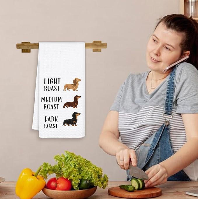 Coffee Dachshund Kitchen Towels, Dachshund Coffee Lover Gifts Dish Tea Towels for Kitchen Decor, Funny Weiner Dog Decorative Hand Towels for Bathroom, 16x24 Inch