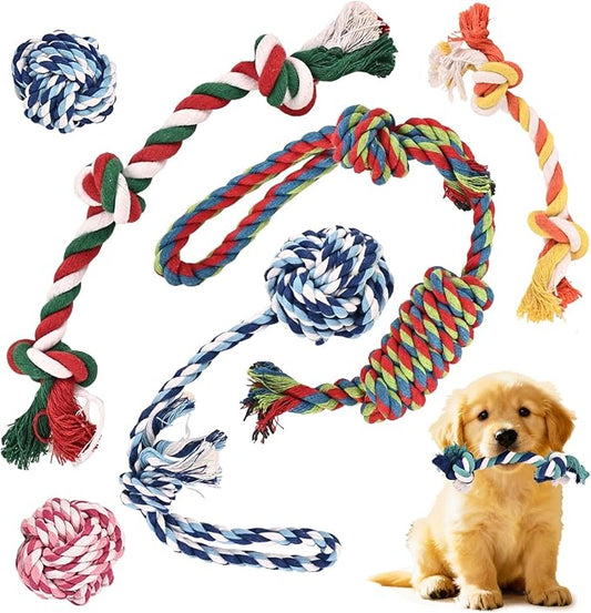 Dog Rope Toys 7 Pack - Puppy Teething Toys for Small/Medium Dogs - Durable Dog Chew Toys for Aggressive Chewers - Interactive Tug of War Toys for Boredom & Teeth Cleaning