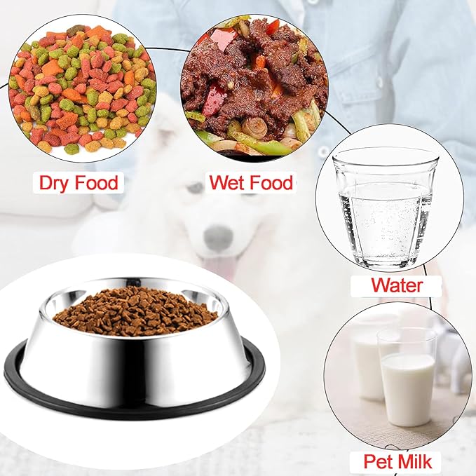 Stainless Steel Dog Bowls, 3.5 Cup/28oz Cat Bowl Water and Food with Rubber Base, Pet Bowls for Large Dogs, 2Pack