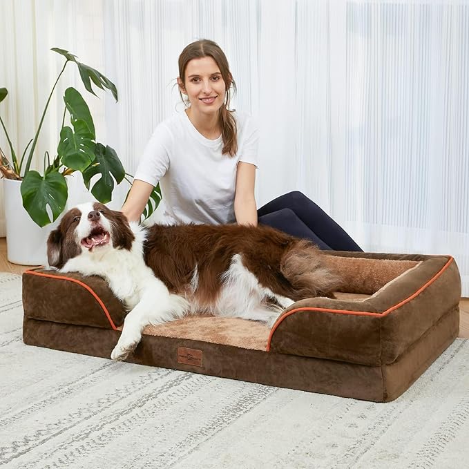 Comfort Expression Orthopedic Dog Bed for Medium Dogs 30x20 Inch, Waterproof Supportive Egg Crate Foam Medium Pet Bed with Removable Bolsters, Dog Couch with Washable Cover & Non-Slip Bottom, Brown