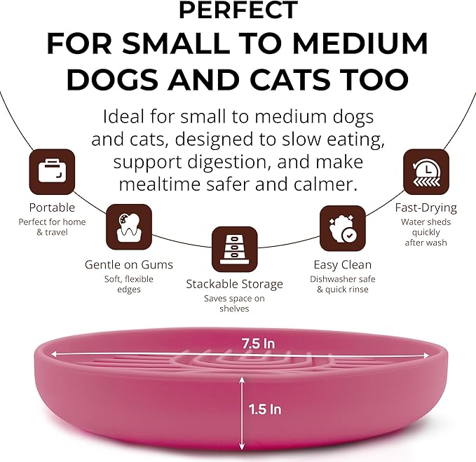 Slow Feeder Dog Bowls, Dishwasher Safe, Non-Slip Base, BPA-Free Slow Eating Dog Bowl (Blush, 2-Pack)