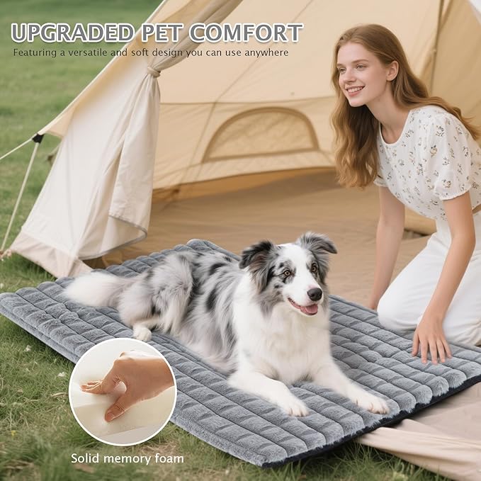 BVAGSS Dog Bed Washable Crate Mattress,Anti-Slip Memory Foam Soft Warm Pet Cushion for Small Medium Dogs, Calming Fluffy Sleeping Kennel Pad XH082 (24''x18'',Grey)