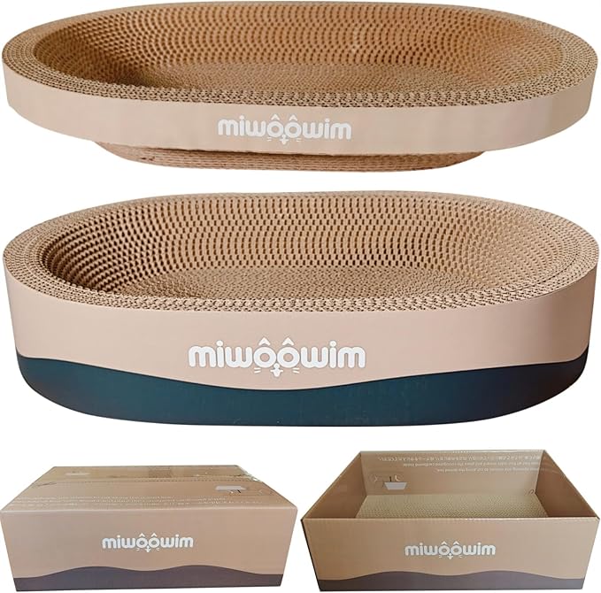 3PSC Cat Scratcher Cardboard, Oval Cat Scratch Pad Bowl Nest for Indoor Cats, Round Cat Scratching Board Corrugated Lounge Cat Bed, Furniture Protector for Couch