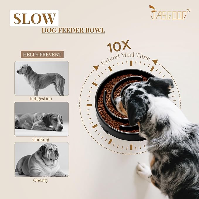 JASGOOD Slow Feeder Dogs Bowl for Large Medium Dogs,Anti-Gulping Pet Slower Food Feeding Bowls Stop Bloat,Preventing Choking