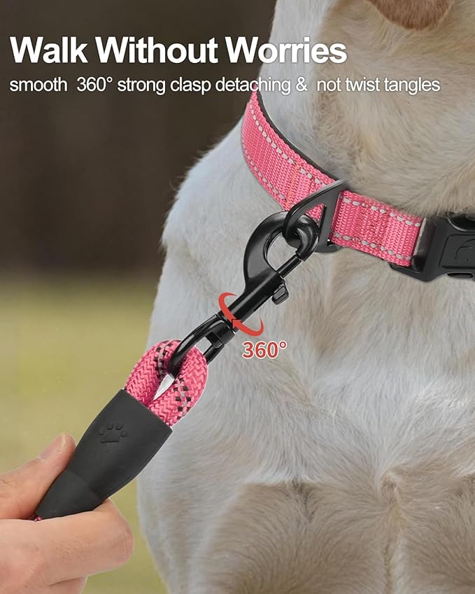 Joytale Dog Leash for Small Dogs, Heavy Duty Nylon Leashes with Comfortable Padded Handle and Highly Reflective Threads, Ideal for Walking and Training, Pink, 5'횞3/8''