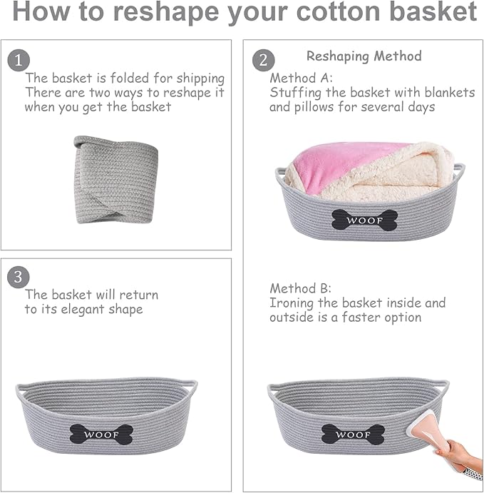 Morezi Dog toy baskets pet toy basket storage in small shallow stuff bin - Perfect for collect puppy toys, cat toy, grooming stuff, diapers, bed, for Bathroom, Playroom, Closet, Home - Grey