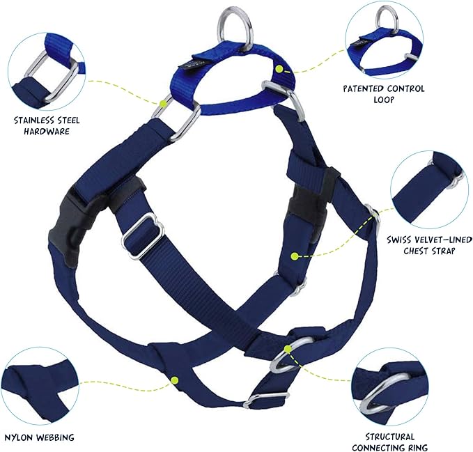 2 Hounds Design Freedom No Pull Dog Harness, Adjustable Harness and Leash Set, Easy Walking & Comfortable Control, Fits Small, Medium & Large Dogs, Solid Colors, Made in USA, 1" LG, Navy