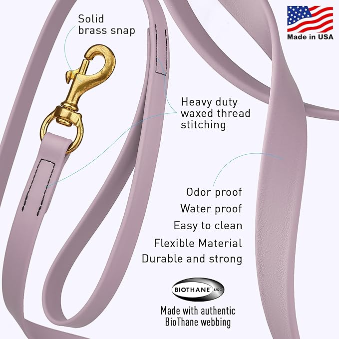 Viper Biothane K9 Working Dog Leash Waterproof Lead for Tracking Training Schutzhund Odor-Proof Long Line with Solid Brass Snap for Puppy Medium and Large Dogs, 33ft Pastel Purple