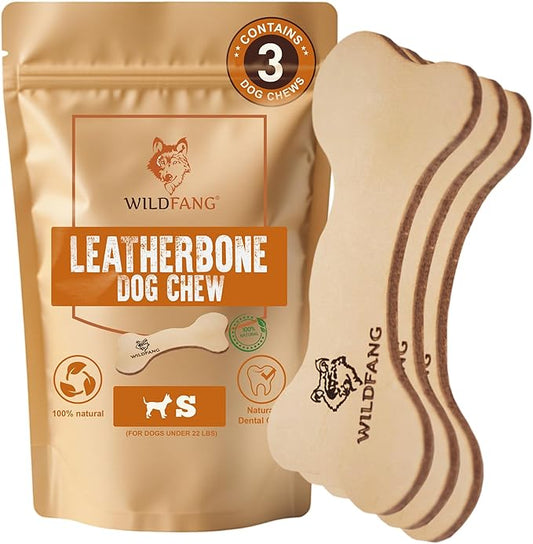 Wildfang® Leather Dog Toy, Small - Leather Bone for Teething Dog, Dental Toys for Puppies, Puppy Chew Bones for Light or Medium Chewers (for Dogs Under 22 lbs), Pack of 3