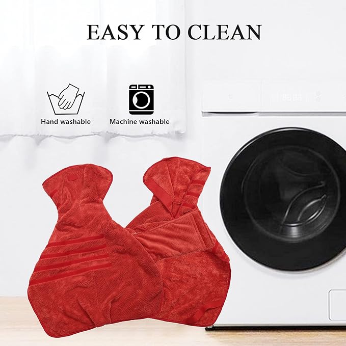 Geyecete Pineapple Grid Fast Drying Super Absorbent Dog Cat Bath Robe Towel - Red, XL