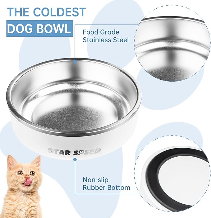 StarSpeed 24oz Stainless Steel Dog Bowls with Rubber Bottom Non-Slip Double Wall Metal Outdoor Dog Food and Water Bowls Weighted Insulated Pet Feeding Bowl for Small,Medium Sized Dogs or Cats
