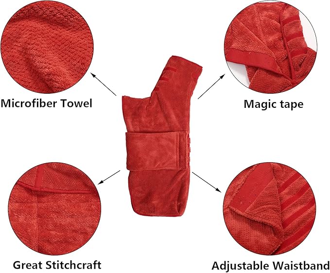 Geyecete Pineapple Grid Fast Drying Super Absorbent Dog Cat Bath Robe Towel - Red - 3XL