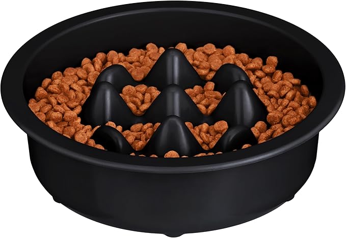 The Niner Slow Feed Bowl - Raised Peaks Slow Down Pets Eating - Fits Elevated Feeders Including Neater Feeder Large Sizes - Gentle on Teeth and Gums - Holds up to 2 Cups (Black)