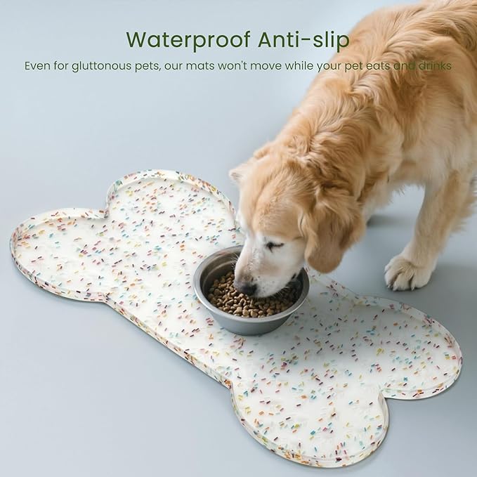 Dog Food Mat Anti-Slip Silicone Dog Bowl Mat Thicker Pet Placemat Waterproof Cat Feeder Pad with Raised Edge Puppy Kitten Feeding Mats Suitable Small Medium-Sized Dogs Cats Eating Tray
