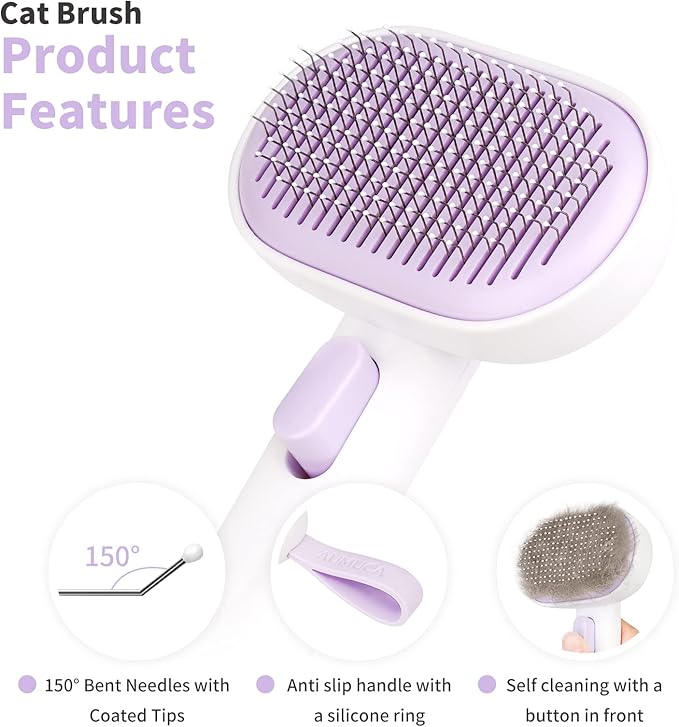 aumuca Cat and Dog Grooming Brush for Shedding, Removes Loose Fur from Long or Short Haired Pets - Ideal for Cats, Kittens, Rabbits, and More - Purple