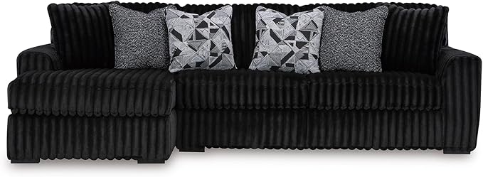 Signature Design by Ashley Midnight-Madness 2-Piece Sectional Sofa with Chaise, Faux Wood Finish Accent Legs, Fabric Upholstery, 120" W x 65" D x 40" H, Black