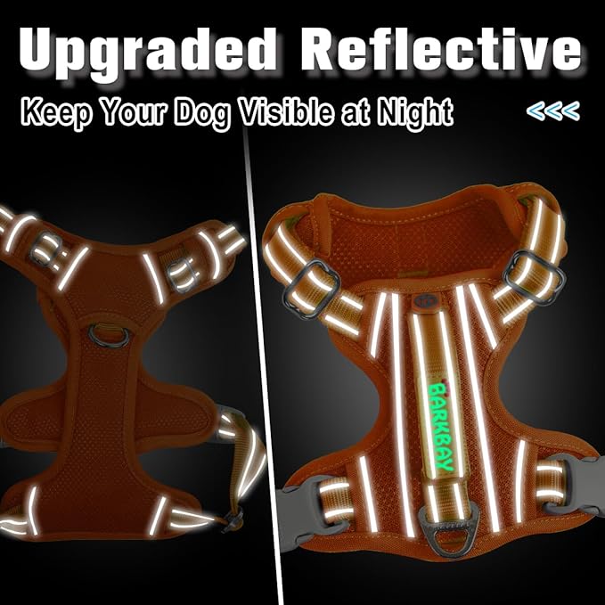 BARKBAY Dog Harness No Pull with ID Tag Pocket - Heavy Duty, Reflective, Easy Control for Large Dogs(Orange,XS)