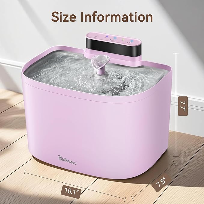 Cat Water Fountain, 122oz/3.6L Pumpless Wireless Cat Fountain, Cordless Water Fountains for Cats Indoor, Dog Pet Water Fountain Battery Operated with Stainless Steel Tray (Pink, Fountain+8 Fliters)