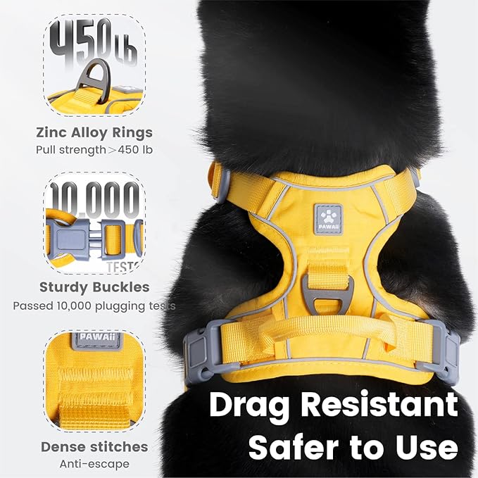 Pawaii Dog Harness (Medium, Pineapple Yellow), Soft Padded, No-Choke, Reflective, Digital ID Tag, Adjustable, for Daily Walking or Training