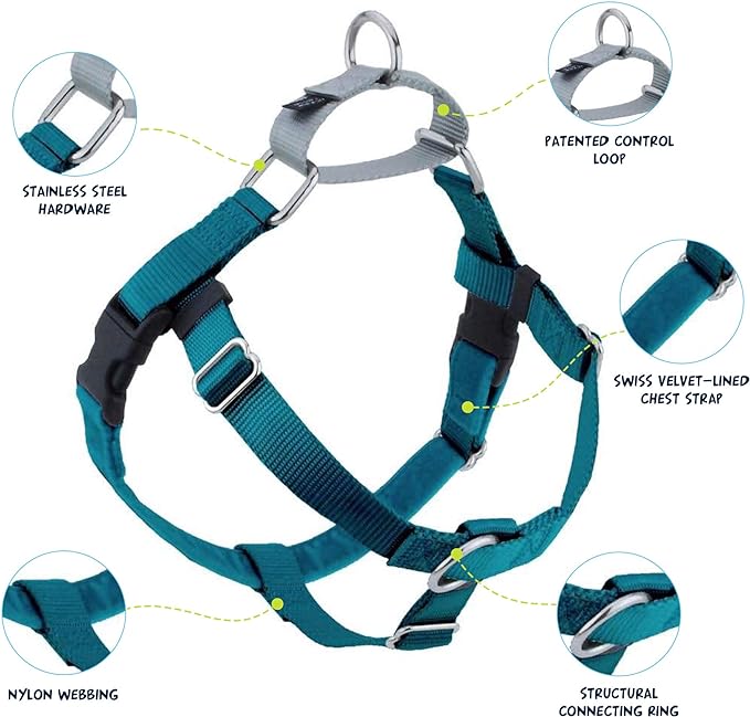 2 Hounds Design Freedom No Pull Dog Harness, Adjustable Harness and Leash Set, Easy Walking & Comfortable Control, Fits Small, Medium & Large Dogs, Solid Colors, Made in USA, 1" XXL, Teal