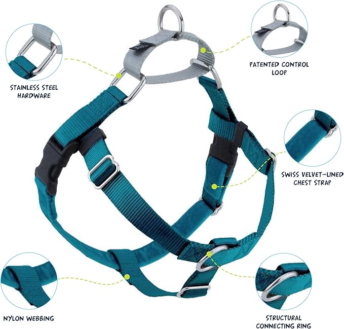 2 Hounds Design Freedom No Pull Dog Harness, Adjustable Harness and Leash Set, Easy Walking & Comfortable Control, Fits Small, Medium & Large Dogs, Solid Colors, Made in USA, 5/8" SM, Teal