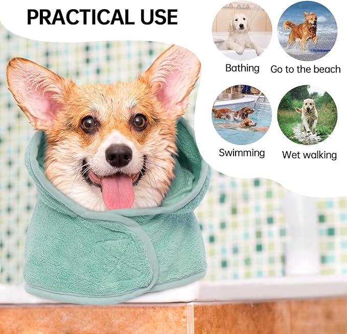 Dog Drying Coat, Microfibre Fast Absorbent Bath Towel With Magic Sticker & Belly Strap - Bathrobe for Puppy, Small, Medium, Large Dogs and Cats