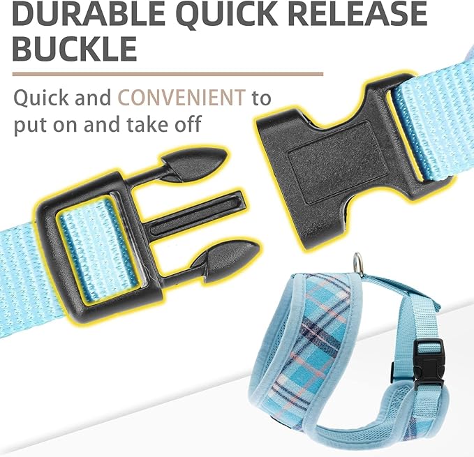 PUPTECK Soft Mesh Dog Harness and Leash Set Pet Puppy Cat Comfort Padded Vest No Pull Harnesses, Light Blue, M