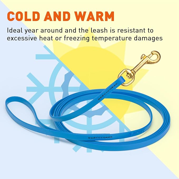 Viper Biothane K9 Working Dog Leash Waterproof Lead for Tracking Training Schutzhund Odor-Proof Long Line with Solid Brass Snap for Puppy Medium and Large Dogs, 33ft Cerulean Blue