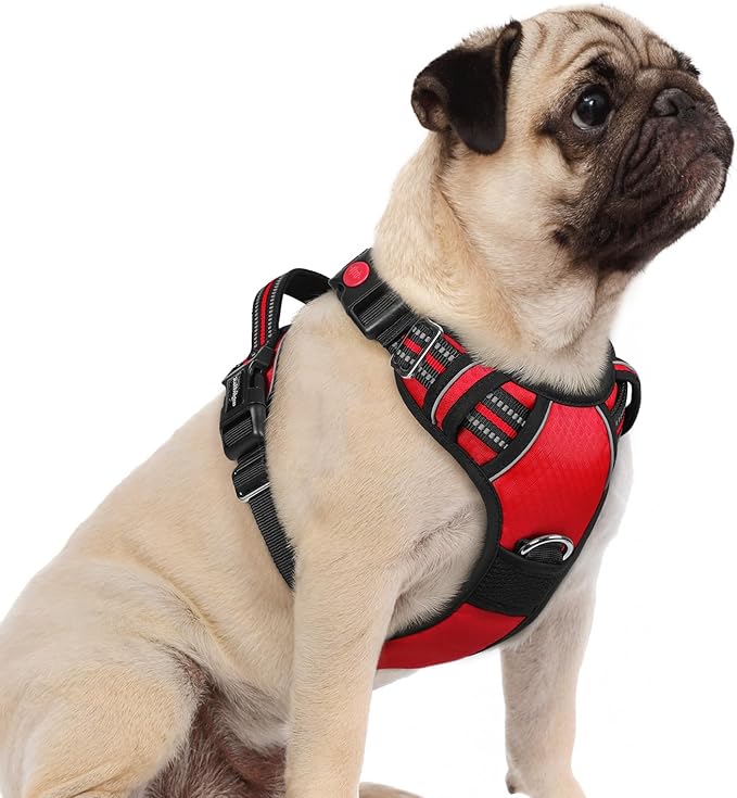 rabbitgoo Dog Harness Small Sized, No Pull Dog Vest with 3 Buckles, Adjustable Soft Padded Pet Harness with Easy Control Handle and Reflective Strips, Red, S