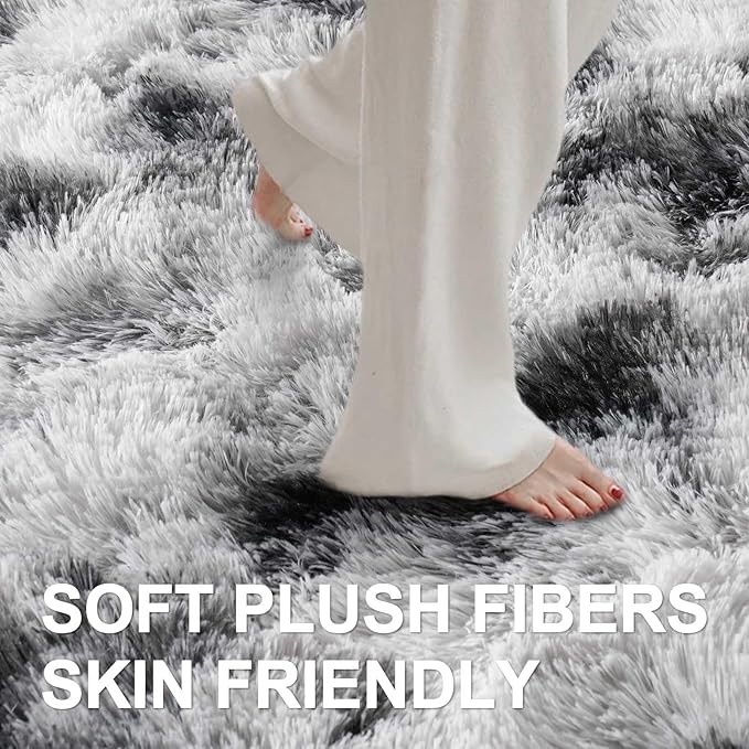 8x10 Ft Extra Large Shag Rugs for Living Room, Tie Dyed Ultra Soft Fluffy Furry Area Rugs for Bedroom Indoor Floor, Aesthetic Carpet for Kids Home Decor Black White