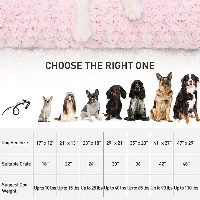 KSIIA Washable Dog Bed Deluxe Plush Dog Crate Beds Comfy Kennel Pad Anti-Slip Pet Sleeping Mat for Large, Jumbo, Medium, Small Dogs Breeds, 41" x 27", Pink
