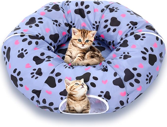 Large Cat Tunnel Bed for Indoor Multifunctional Cat Donut Tunnel Claw Design with Dangling Balls for Small Medium Large Cats Kitten Rabbit Puppies Christmas Party Gifts