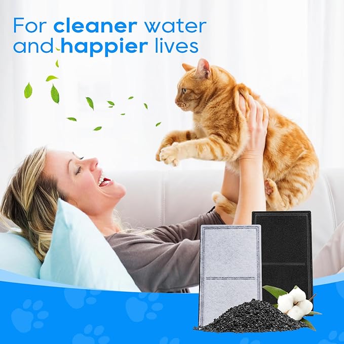 Cat Water Fountain Filter Replacement, 2-Chamber Pet Fountain Filters for Drinkwell Pet Fountain, Charcoal Dog & Cat Water Filter, 8PCS Replacement Carbon Filters for Petsafe Water Fountain