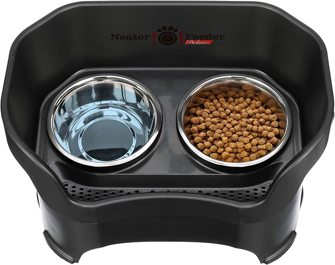Neater Pet Brands Neater Feeder Deluxe Mess Proof Dog Bowls Elevated for Large Dogs Over 40 lbs, Made in USA, No Spill Raised Dog Food Bowl Stand Feeding Station, Food and Water Bowl Set, Black