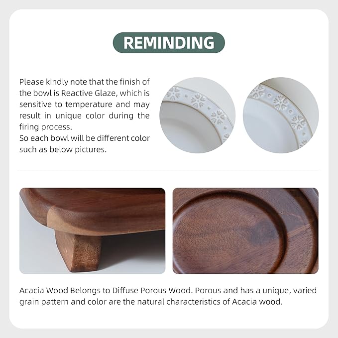 Raised Double Cat Dishes Set with Acacia Wood Stand, Ceramic Food & Water Bowls for Cats, Puppy, Kitty, Cat Feeder, Prevent Whisker Fatigue(Double Bowls+Stand, Arctic White)