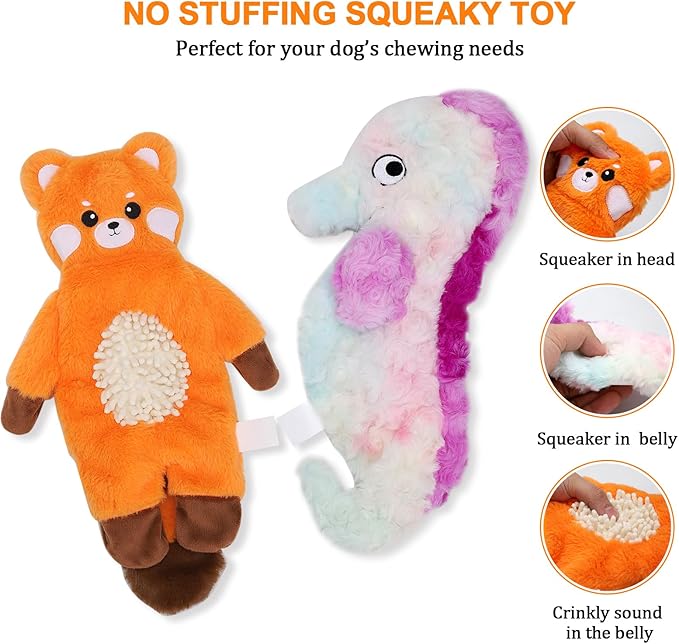 Interactive Squeaky Dog Toys for Small, Medium & Large Dogs, 3-Pack No-Stuffing Plush Chew Toys with Crinkle Sound – Durable, Safe Teething & Boredom Relief Toys for Puppies and Adult Dogs