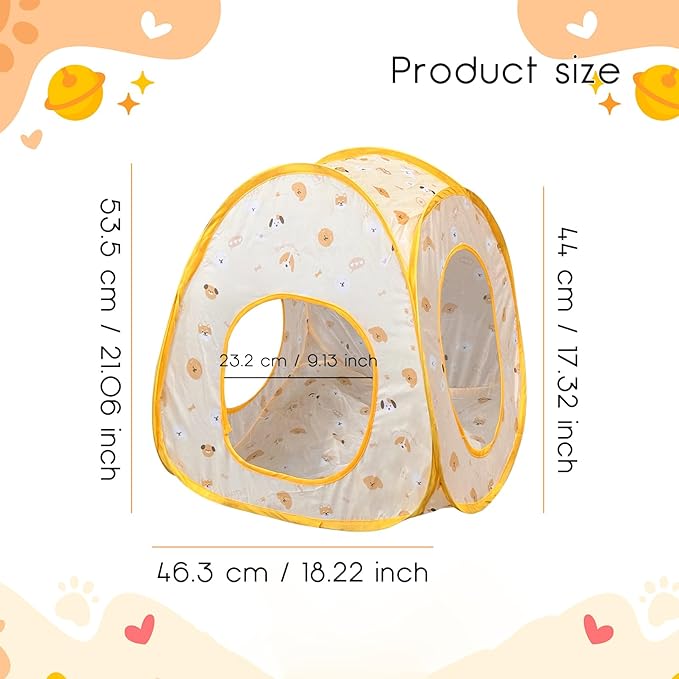 Andiker Cat Tent, 3 Holes Safe and Strong Cute Cats Tunnel Collapsible Easy to Carry Cat House for Indoor Cats Kittens Hiding Playing Training Sleeping(Tent Yellow)