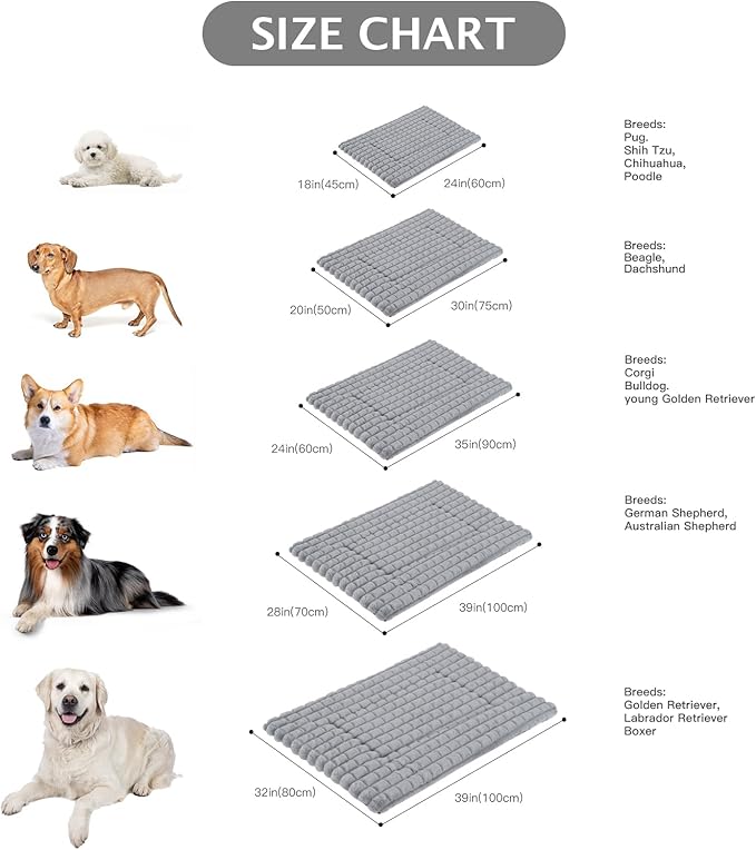 BVAGSS Dog Bed Washable Crate Mattress,Anti-Slip Memory Foam Soft Warm Pet Cushion for Small Medium Dogs, Calming Fluffy Sleeping Kennel Pad XH082 (35''x24'',Grey)