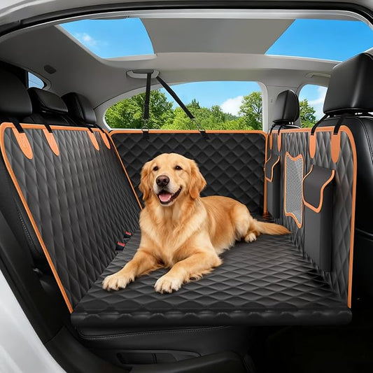 Dog Seat Cover for Back Seat Hard Bottom,Holds 500 lbs,Waterproof Dog Car Seat Cover for Back Seat Extender,Scratch-Proof Pet Hammock for Car,SUV,Truck - with Mesh Window & Storage,Black