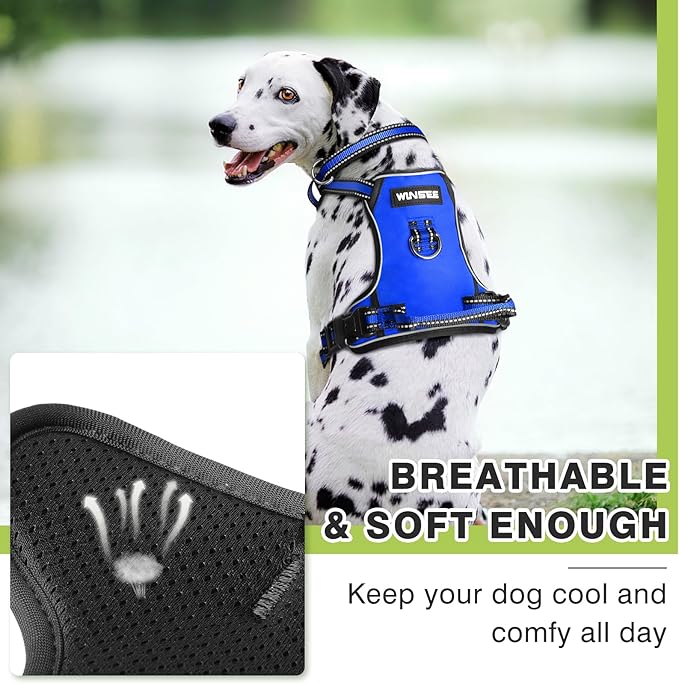WINSEE Dog Harness No Pull, Pet Harnesses with Dog Collar, Adjustable Reflective Oxford Outdoor Vest, Front/Back Leash Clips for Small, Medium, Large, Extra Large Dogs, Easy Control Handle for Walking