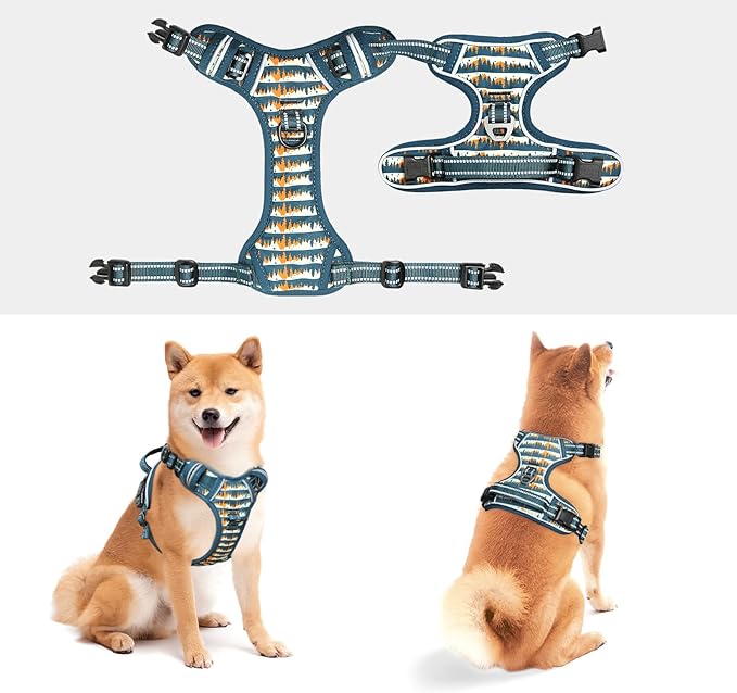 Timos Dog Harness, NO Need Go Over Dogs Head 3 Snap Buckles with 2 Leash Clips, Adjustable Soft Padded No-Pull Dog Harness, Reflective No-Choke Pet Oxford Vest for Small Medium Large Dogs