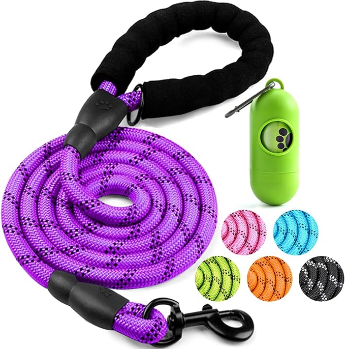 COOYOO Dog Leash 6 FT Heavy Duty - Comfortable Padded Handle - 1/2 inch Reflective Dog Leash for Medium Large Dogs with Poo Bag Dispenser
